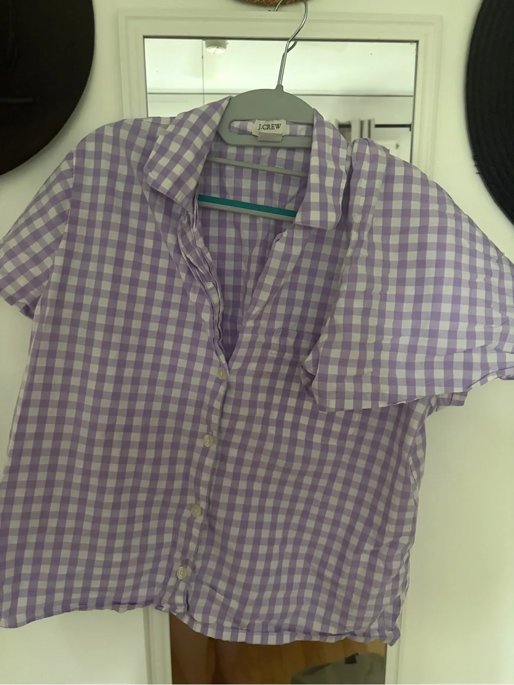 J. Crew Lavender and White Gingham Button-Down Shirt